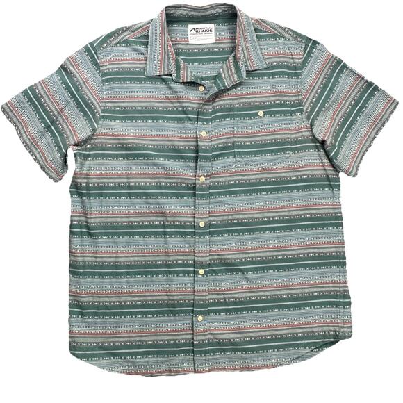 Mountain Khakis Shirt Men XL Green AOP Print Button‎ Up Short Sleeve Pocket - Picture 1 of 16